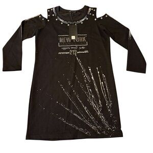Olyss New York Manhattan Black Long Sleeve Dress With Studded Details M